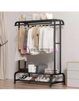 Закачалка за дрехи с поставка за обувки черна